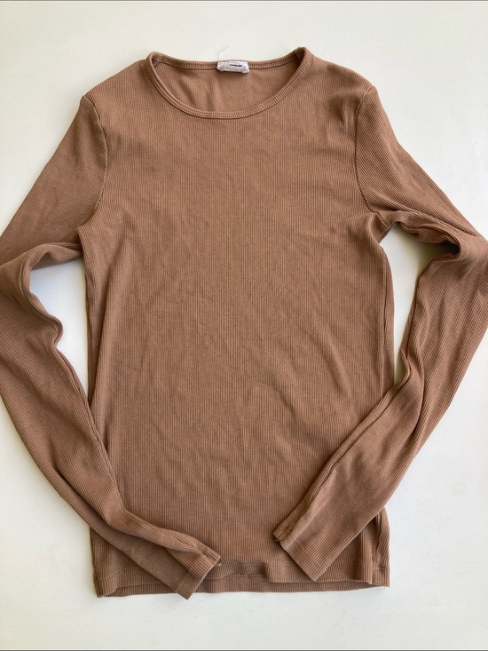 Cotton On Tops - Cotton On Tan Brown Ribbed Long Sleeve Crewneck Top Women’s Knit Shirt